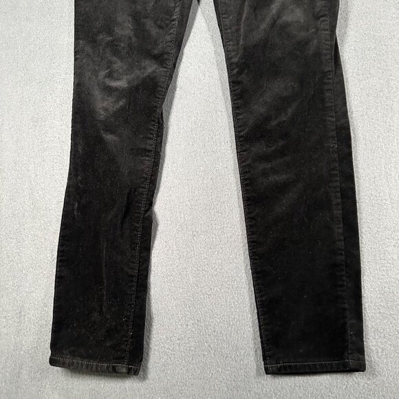 LOFT Womens 2/26 Black Mid Rise Velvet Flat Front Curvy Skinny Pants Pockets - Picture 2 of 13